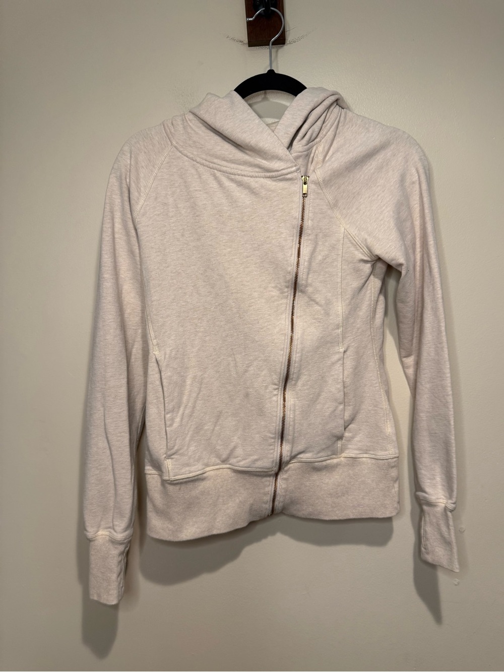 Light Cream Asymmetrical Zip Hoodie